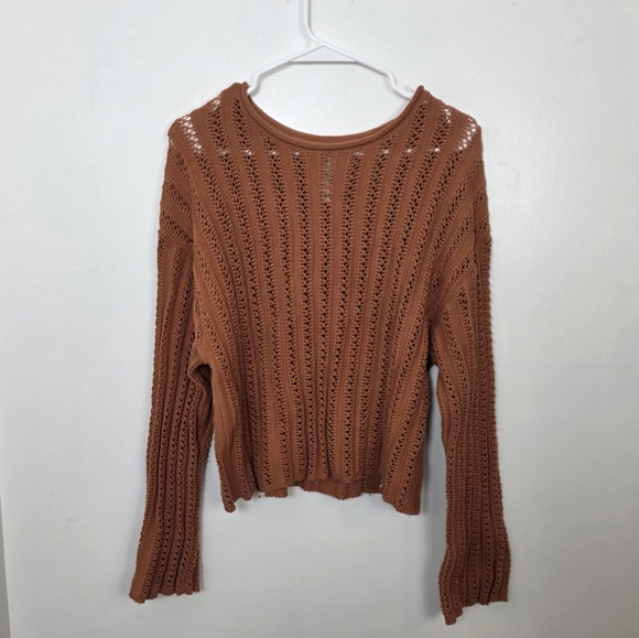 BillaBong Orange Brown Open Knit Beachy Boho Good Luck Sweater Size Medium - Picture 2 of 7